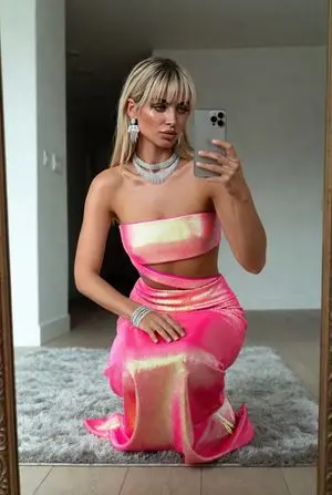 High-End Influencer Mirror Selfie in Hot Pink Set