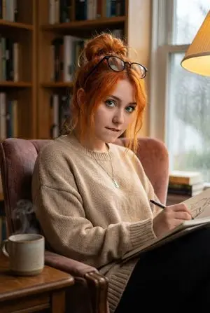 Consistent Character Portrait: Alev in a Cozy Library (JSON)