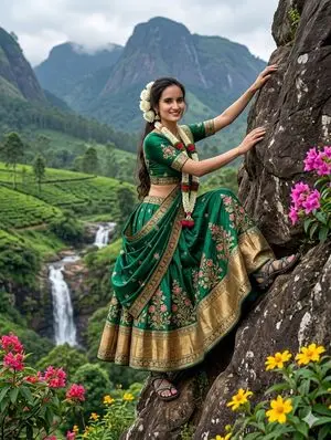 Indian Woman Stunt-Style Rock Climbing