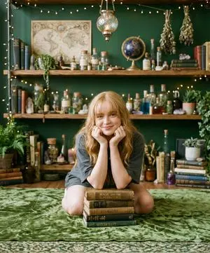 Cozy Portrait of Girl with Mystical Objects and Vintage Books