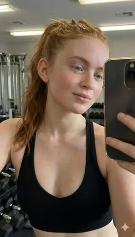 Post-Workout Mirror Selfie Portrait Prompt (Sadie Sink)