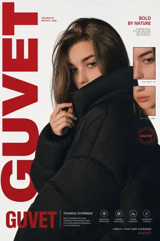 A bold fashion editorial poster featuring a young woman
