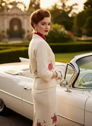 1950s Vintage Fashion Convertible Portrait Prompt