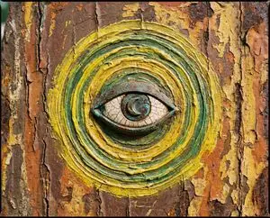 Abstract Eye with Crescent Moon and Distressed Texture