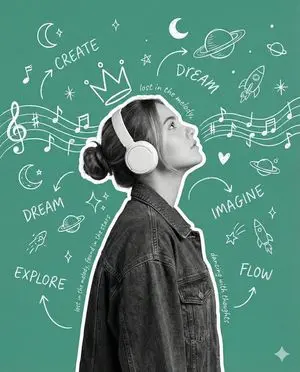 Creative Poster with Cutout Portrait and Chalkboard Doodles