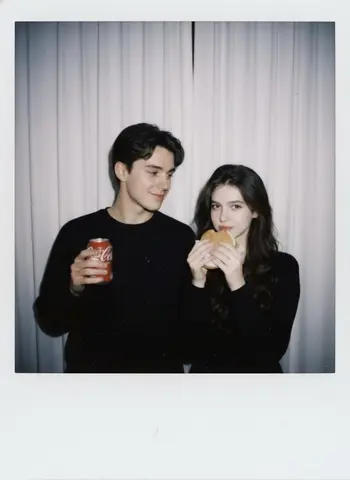 Image Generation Prompt Polaroid Style Candid Photography Cute, Casual Pose Standing Close