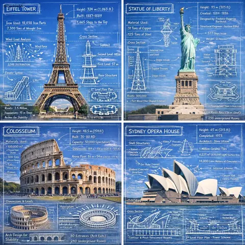 infographic image of [LANDMARK], combining a real photograph of