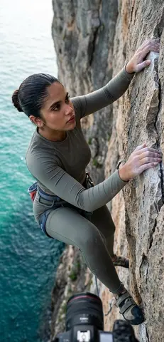 Rock Climbing Woman Sea Cliff
