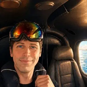Helicopter Cabin Selfie at Sunset