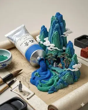 Chinese Landscape Painting Pigment Squeeze
