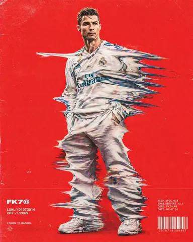 Hip-hop fashion model standing full-frame, clothing distorted into stretched
