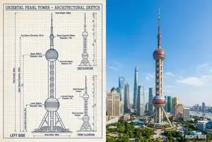 JSON Prompt for Side-by-Side Architectural Comparison of Oriental Pearl Tower