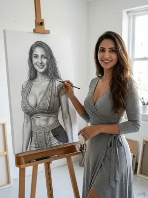 Photorealistic Portrait with Grayscale Drawing