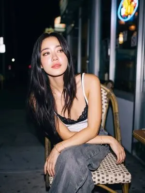 Candid Nighttime Street Portrait with Flash Photography Aesthetic
