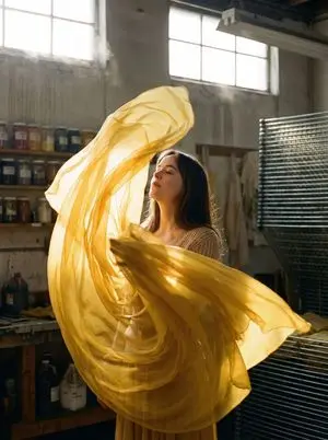 Surreal Fashion Portrait in a Textile Dye Workshop