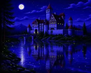 Moonlit Sierra-Style Castle Pixel Art