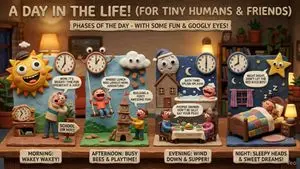 Claymation day phases infographic for kids