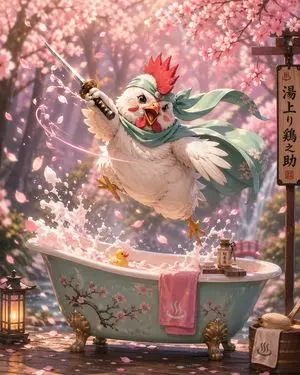 Samurai Chicken Bathtime Portrait
