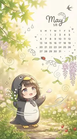 Whimsical May Garden Calendar Wallpaper