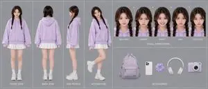 Lavender Hoodie Character Reference Sheet