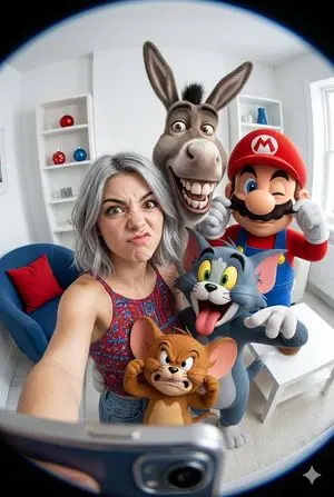 Fisheye Selfie with Animation Characters