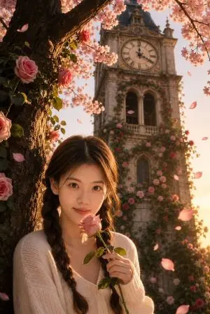 Sakura Rose Clock Tower Portrait