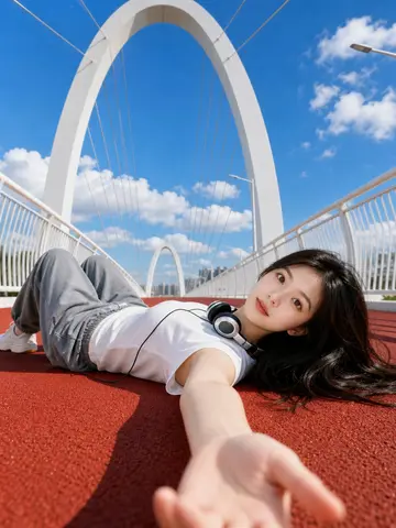 红跑道低角度夏日人像