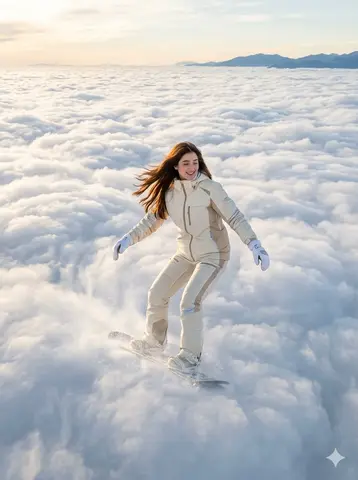 Surreal Cloud Snowboarding Girl