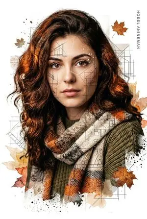 Gentle Autumn Mood Mixed-Media Portrait Poster Prompt