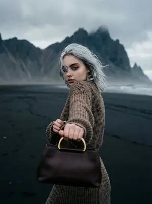 Cinematic Fashion on Black Sand Beach Prompt