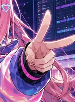 Cyberpunk Pink-Haired Idol Peace Sign