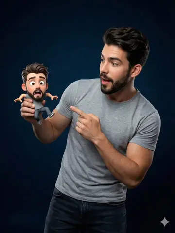 "Objective": "Create a studio portrait blending a real human