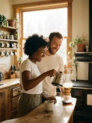 Candid Morning Coffee Scene