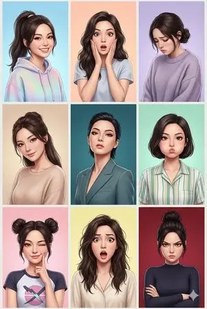 3x3 Grid Collage of Emotions in 3D Cartoon Style