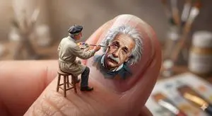 Miniature Artist Painting on a Giant Fingernail