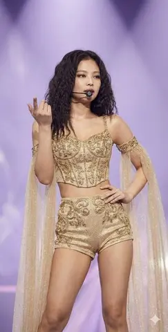 Cinematic Concert Photo of Jennie Kim in Gold Outfit