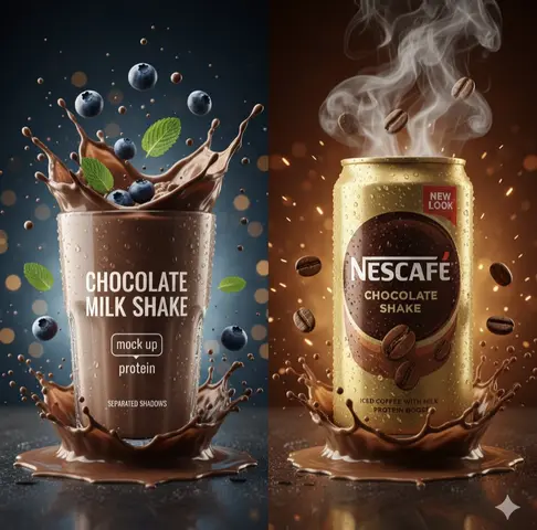 Clear Tall Glass of Thick Chocolate Milkshake Hyper Realistic Commercial Product Photography