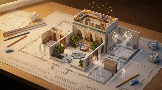 An architectural floor plan of {BUILDINGTYPE} spread across a