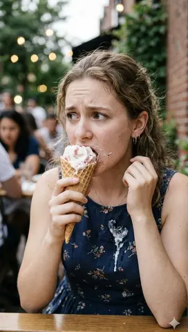 Stressed Woman with Drip Ice Cream