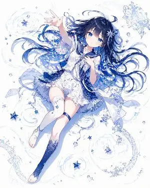 Celestial Blue Anime Girl Floating