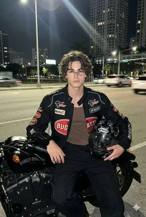 Nighttime Motorcycle Photo with Face Replacement Prompt
