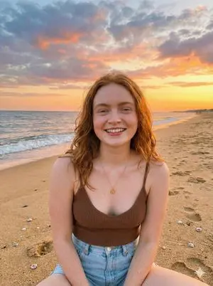 Sadie Sink Beach Sunset Portrait
