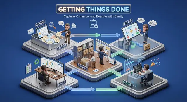3D isometric miniature diorama showcasing the productivity system [SYSTEM