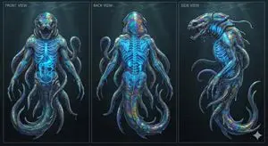 Character Sheet for Deep-Sea Creature with Bioluminescent Skeleton