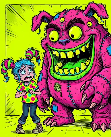 Fluorescent Comic Book Monster Encounter