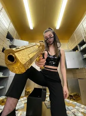 Bank Vault Heist Scene with Gold Pistol