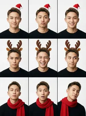 9-Grid Minimalist Christmas Portrait Prompt