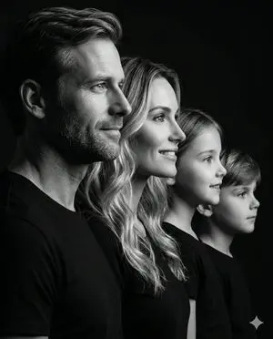 Photorealistic Black and White Family Portrait