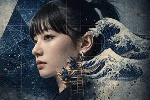 Photorealistic Portrait with Ukiyo-e and Industrial Fusion
