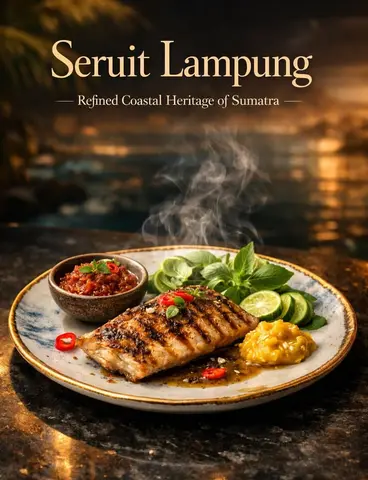 Luxury cinematic food photography of traditional Indonesian “Seruit Lampung”